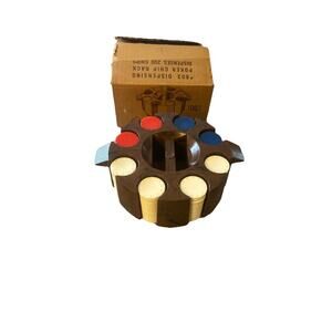 BAKELITE VTG Red White Blue Poker Chip Set Brown Marbled Carousel open box